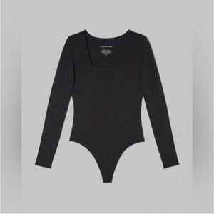 Everlane Black Square Neck Long Sleeve Bodysuit